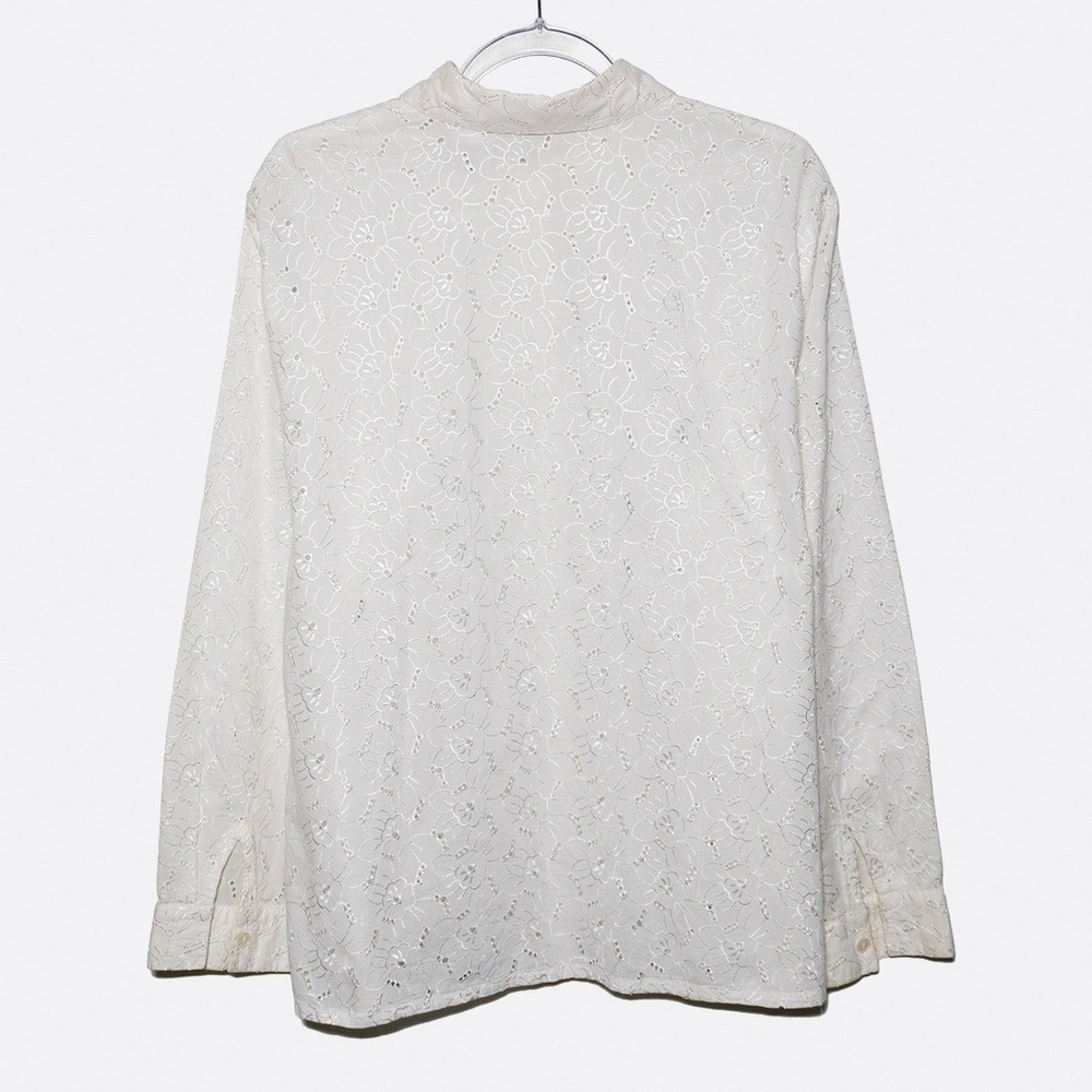 Romantic White 100% Cotton Eyelet Button-Down Top Feminine Luxe Plus Size 2X XXL - Picture 3 of 6